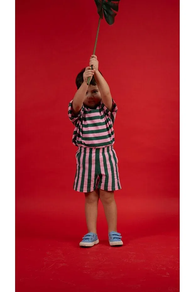 Детские шорты для мальчиков в полоску Zoi Zebra, Pink & Green — фото 3