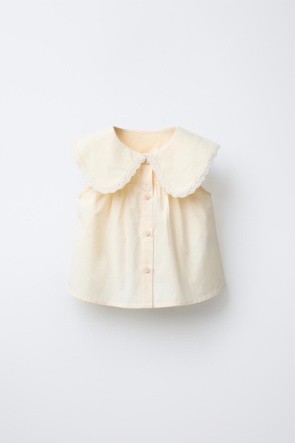 

Поплиновая рубашка с кружевной отделкой ZARA, цвет Pastel yellow