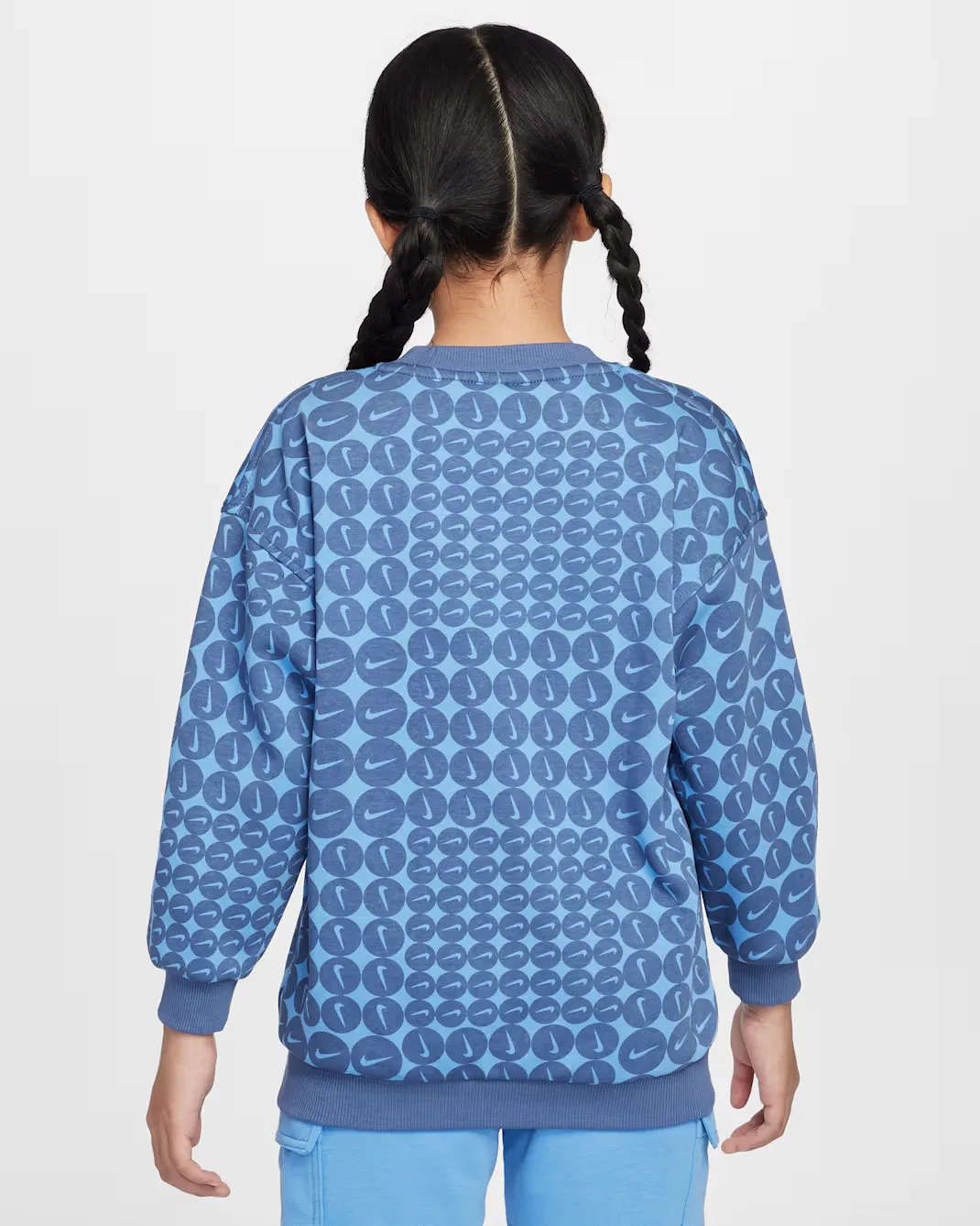 Детская толстовка оверсайз с круглым вырезом для девочек (подростков) Nike Sportswear Club Fleece, Diffused Blue/White — фото 2