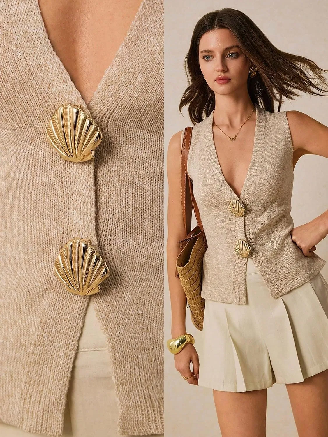 Женский кардиган с длинным рукавом Coastal Button Knit, хаки — фото 4