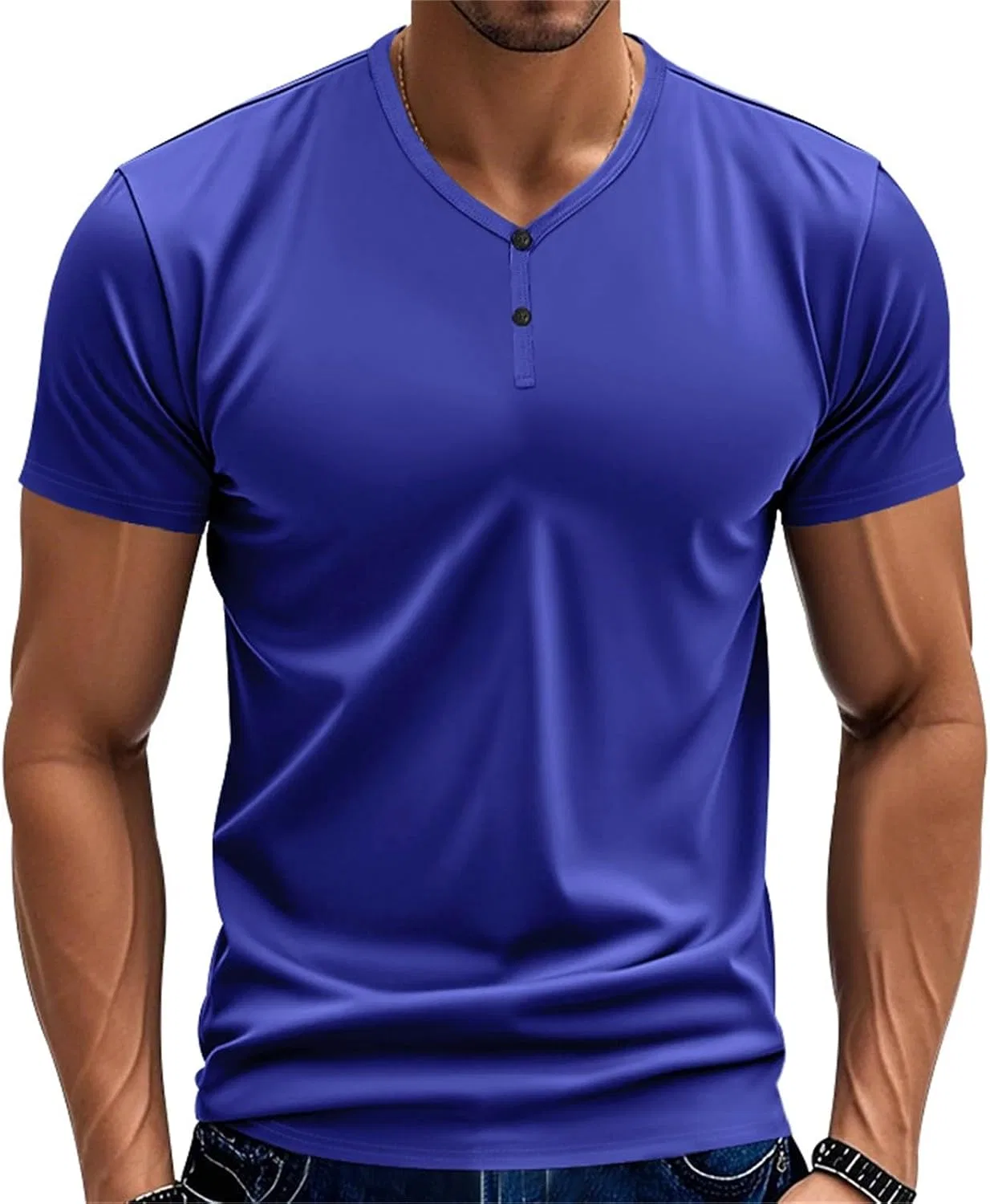 Мужская облегающая футболка с V-образным вырезом Stretch Slim Fit, Blue — фото 2