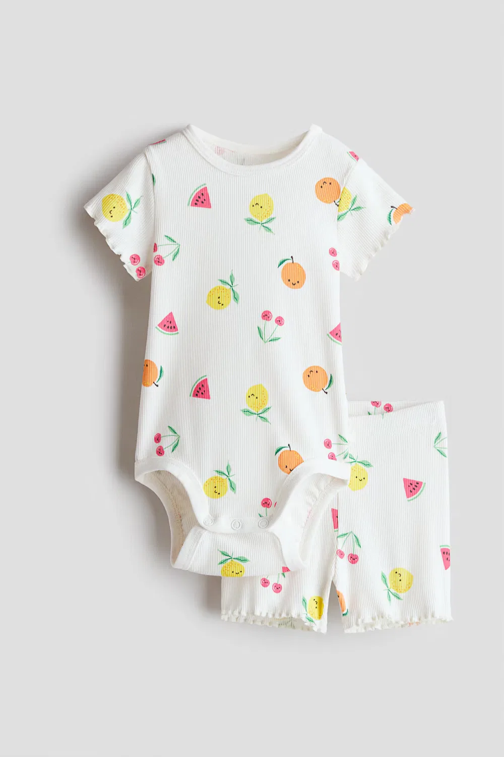 Комплект из двух предметов из ребристого хлопка H&M, Weiß/Früchte