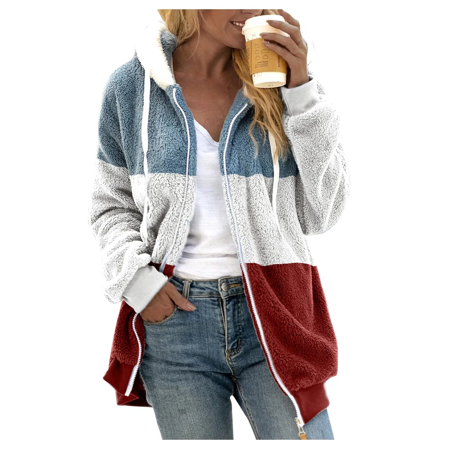 Женская длинная флисовая куртка с капюшоном Two Tone, Wine 13