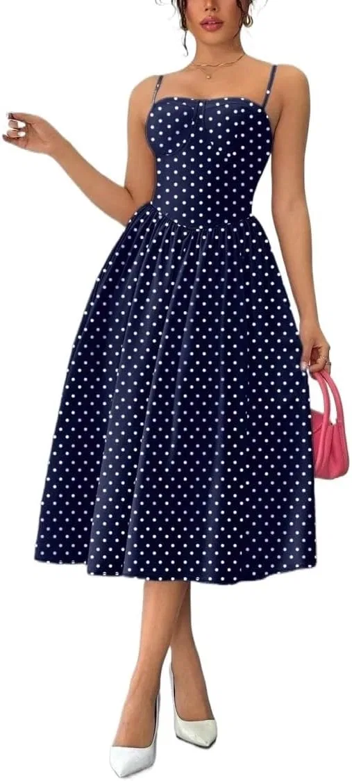 Женское элегантное миди-платье на тонких бретелях с запахом, Navy Blue
