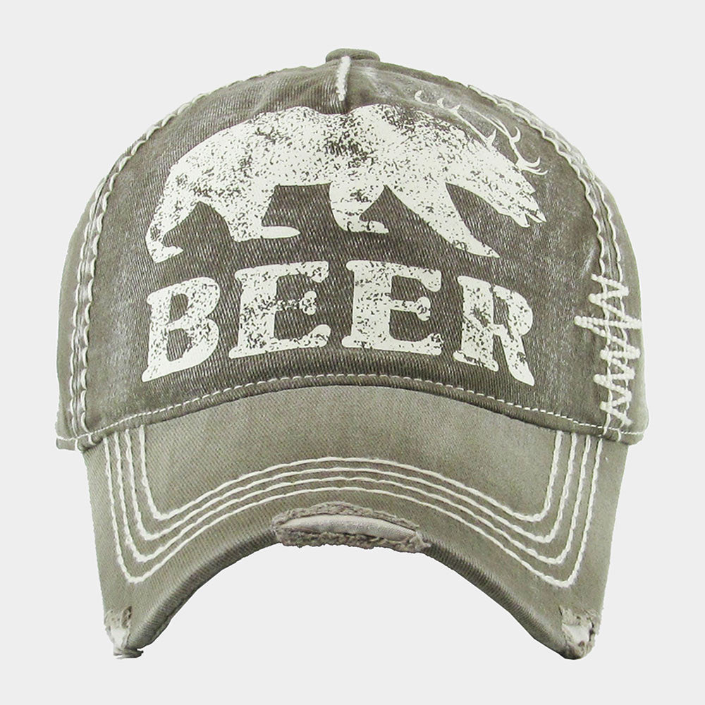 

Бейсболка в винтажном стиле с надписью «Пивное послание: медвежьи рога» FASHNZFAB, оливково-зеленый