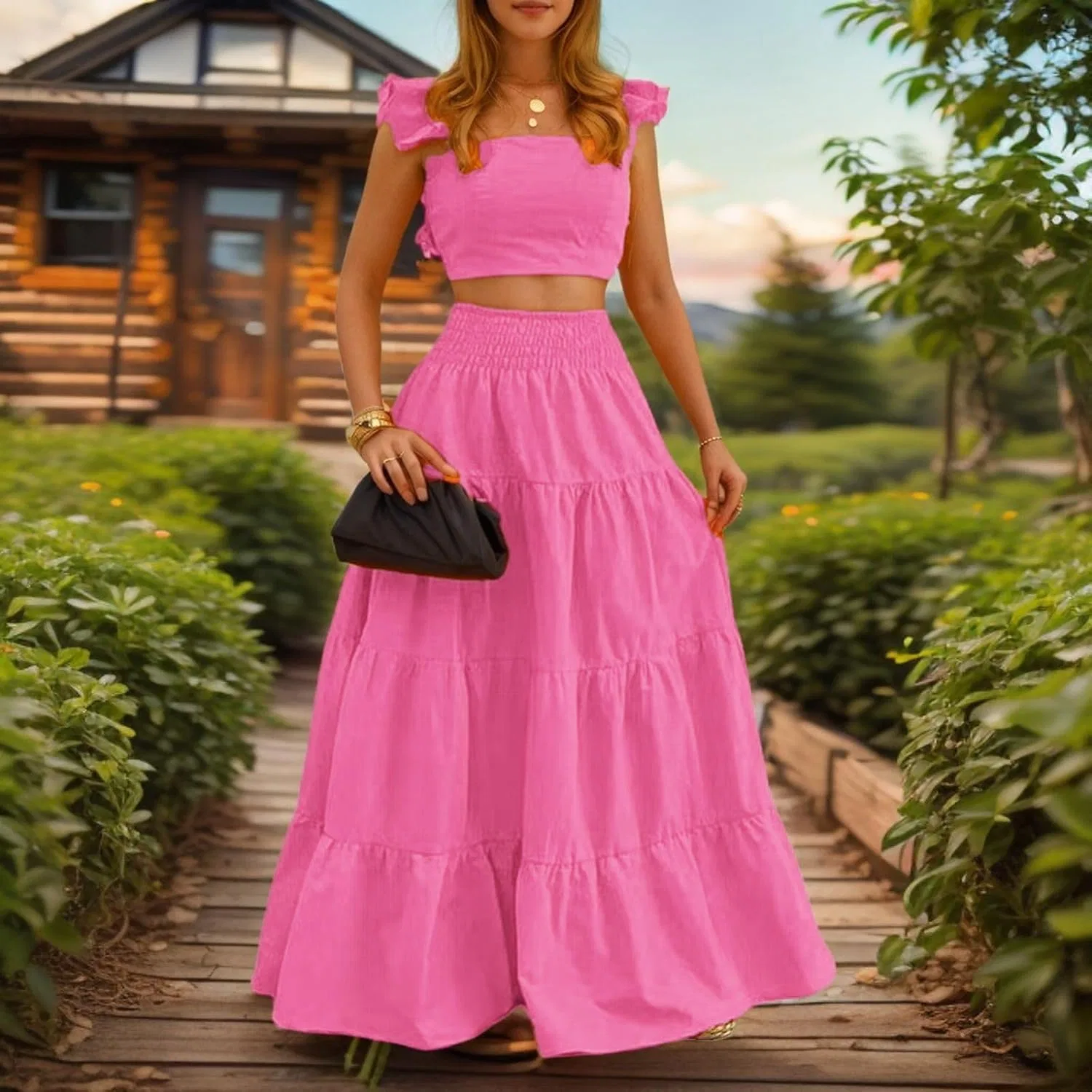 Женское летнее платье-костюм Two Piece Dress Set, Pink — фото 3