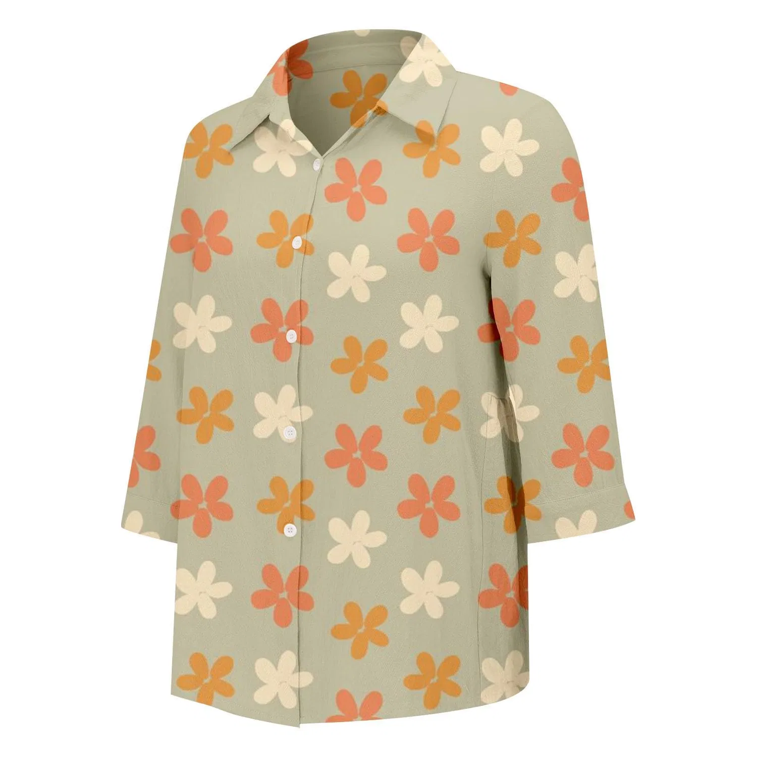 Женская блуза с V-образным вырезом, с принтом в горошек, Classic Polka Dot Collar, Floral-01 — фото 4