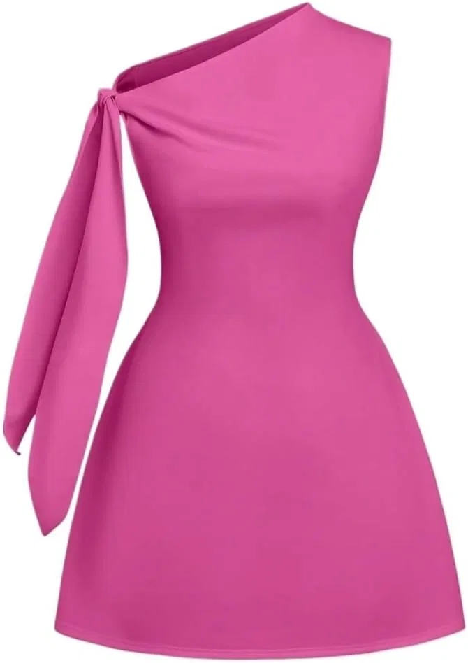 Женское повседневное платье без рукавов клеш асимметричный вырез, Hot Pink