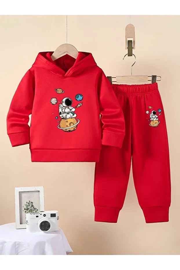 Детский комплект спортивной одежды с принтом Astronaut Premium Sweatshirt & Sweatpants Set Let'S Wear, Red