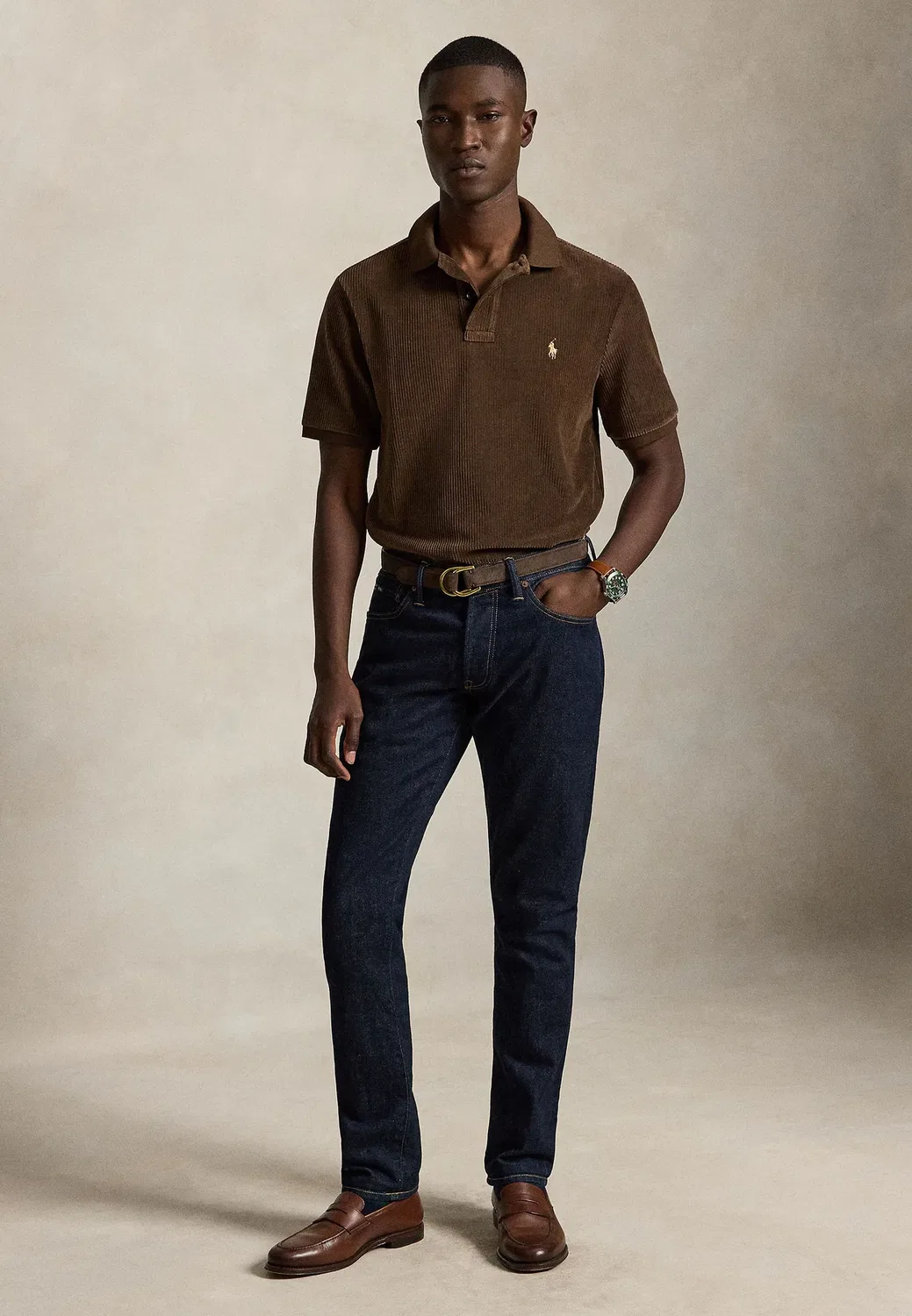 Классическая трикотажная вельветовая рубашка-поло - рубашка-поло Polo Ralph Lauren, Nutmeg Brown — фото 2