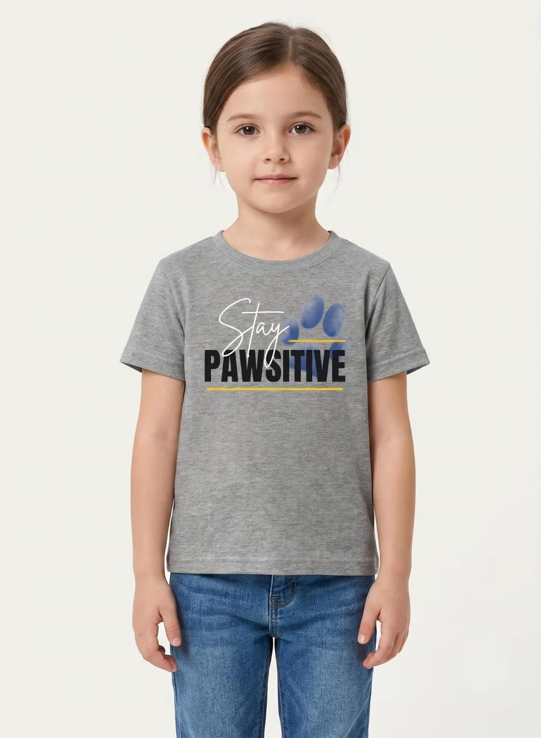 Футболка с принтом Stay pawsitive Babyqlo, серый