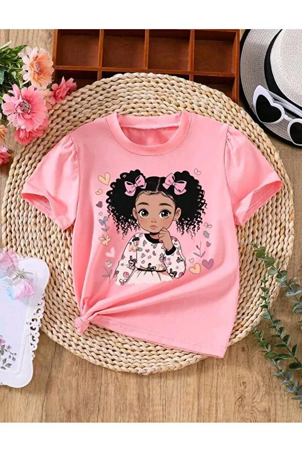 Детская футболка для девочек с принтом Favorist, Pink Curly Girl