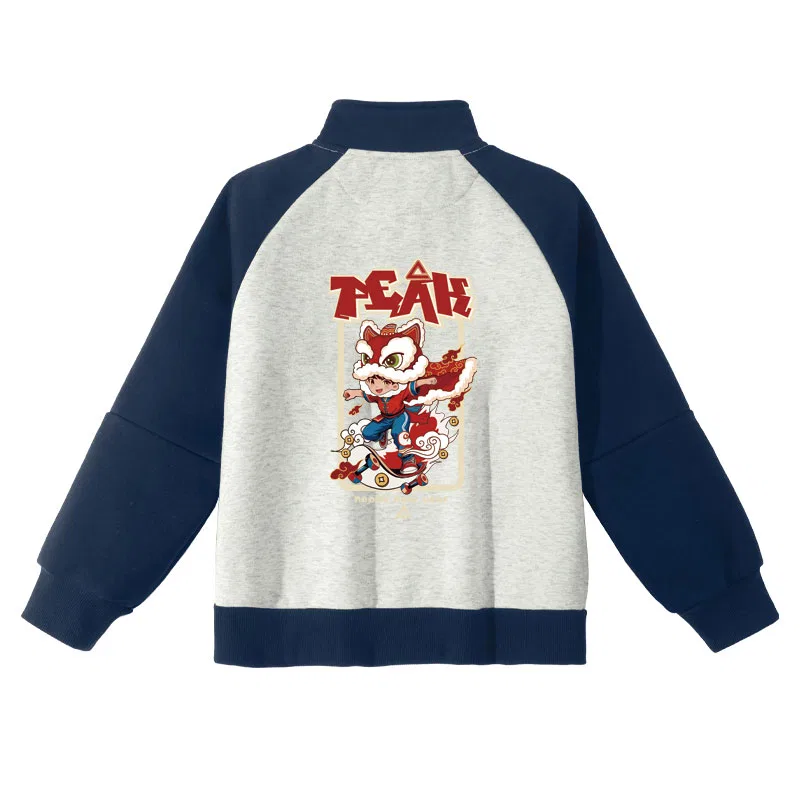 Детский свитшот с воротником-стойкой PEAK Navy Blue/PK Letter Lion
