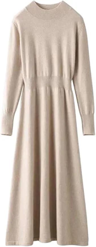 

Женское платье-свитер из кашемира с высоким воротником, миди