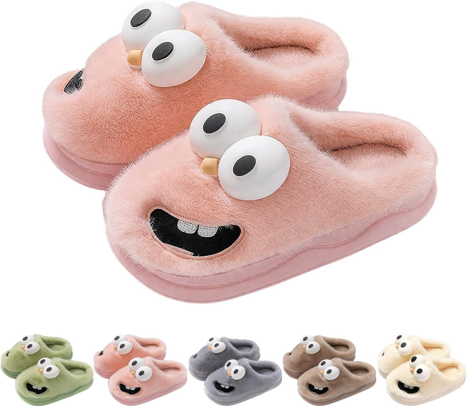 

Тапочки-целуйки для женщин и мужчин, зимние пушистые теплые милые тапочки с мультяшной собакой с большими глазами, уютные тапочки для дома с нескользящей подошвой Generic, розовый