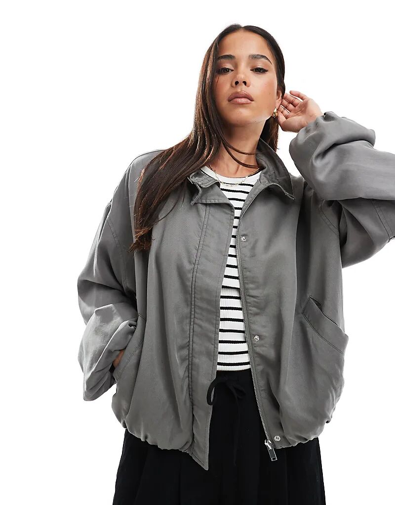 

Куртка ASOS DESIGN с воротником-стойкой и сборками, антрацитового цвета, Черный, Куртка ASOS DESIGN с воротником-стойкой и сборками, антрацитового цвета