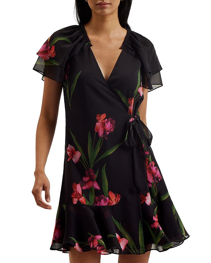 

Мини-платье с рукавами ангела и запахом Ted Baker, черный