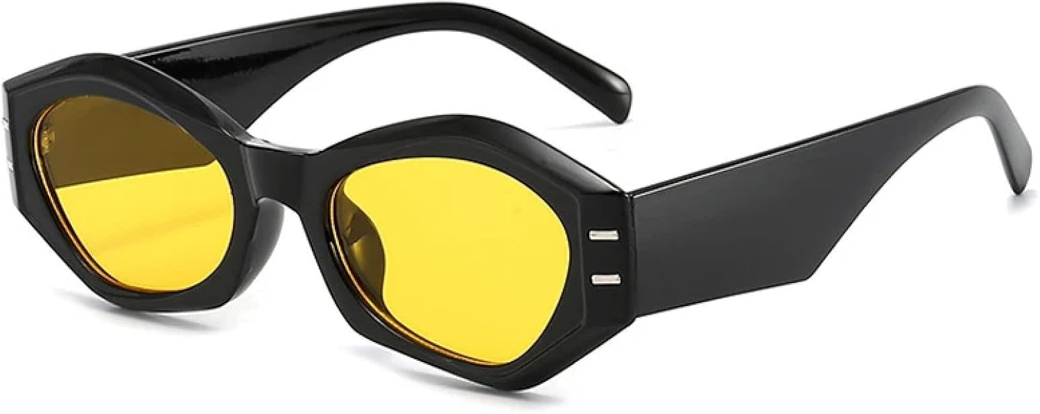 

Модные солнцезащитные очки «кошачий глаз» с неровными заклепками, для женщин и мужчин, классические, роскошные, для путешествий и вождения, с защитой от УФ-излучения UV400 TKKTLLT, Black Yellow