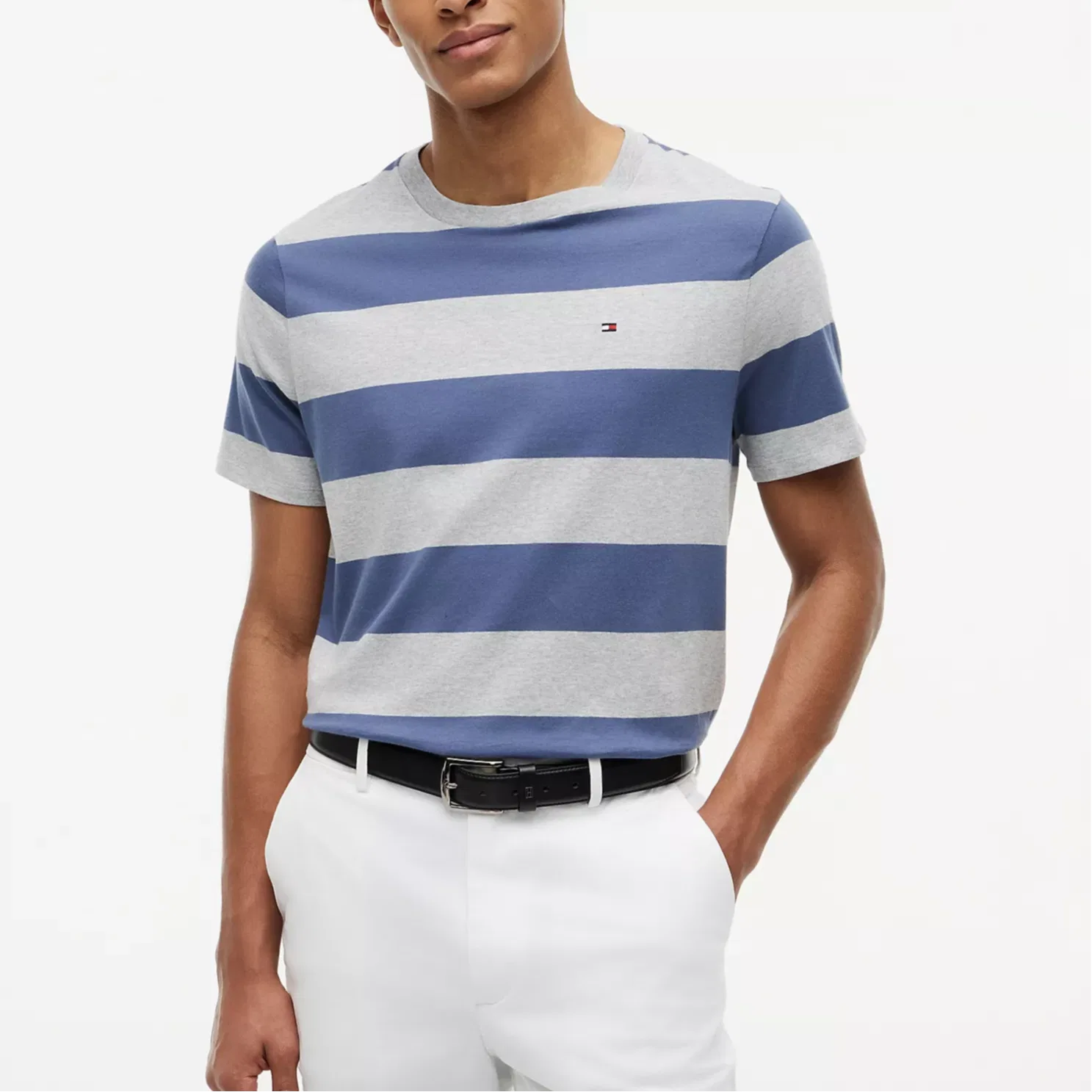 Футболка с полосками Tommy Hilfiger мужская выцветший индиго/серый — фото 4