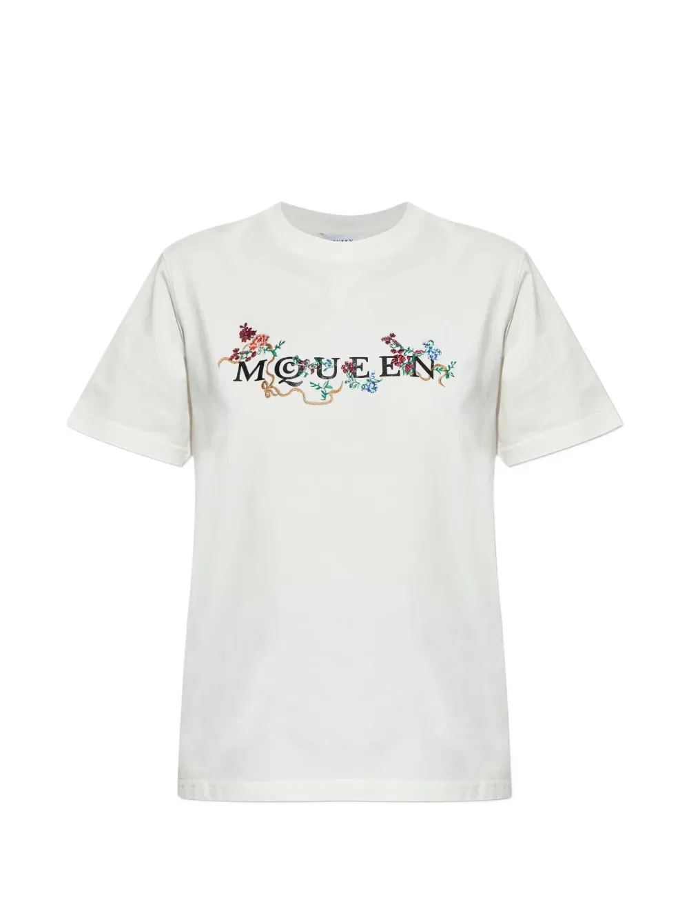 Футболка с вышитым цветочным логотипом Alexander Mcqueen, белый