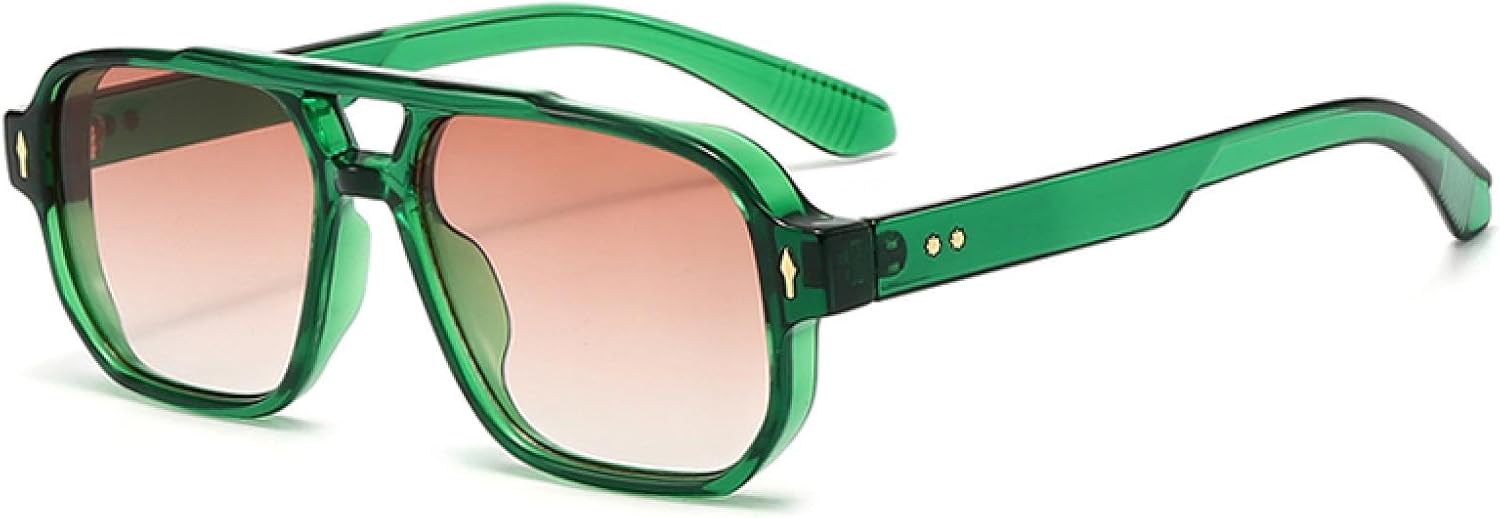 

Винтажные мужские солнцезащитные очки с двойной перемычкой, модные очки с прозрачными линзами Ocean, женские солнцезащитные очки с заклепками, защита от УФ-излучения UV400 VVTWSSW, Green Tea Gradient