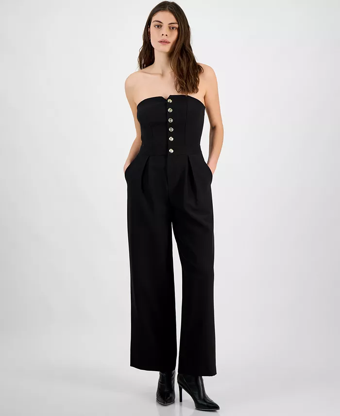 

Женский комбинезон без бретелей на пуговицах с широкими штанинами Bar III, черный