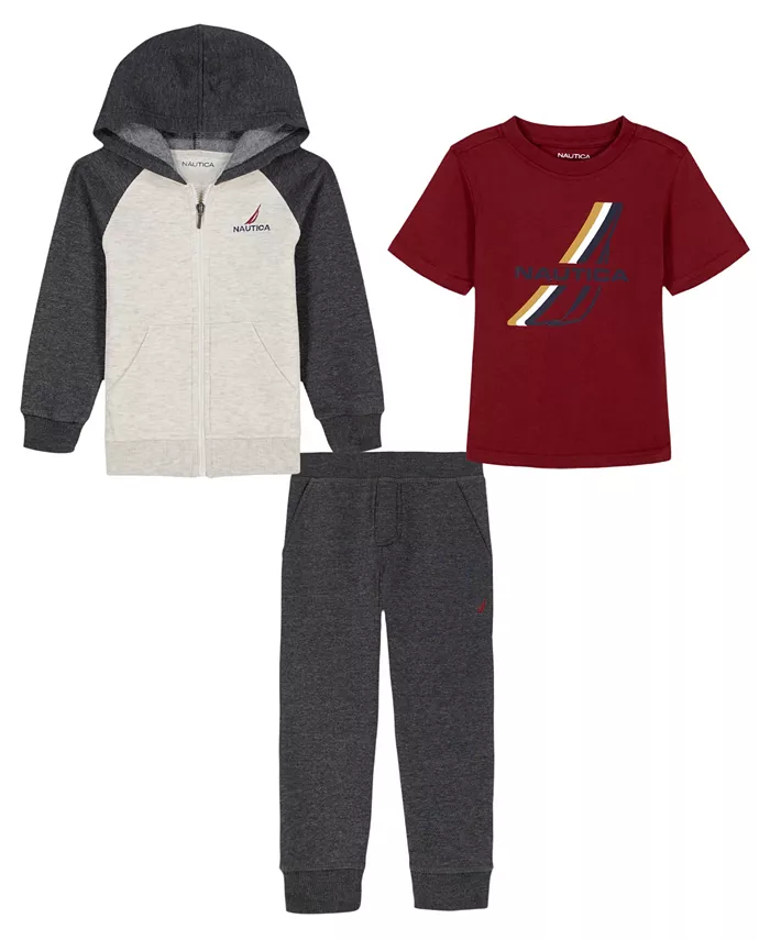 

Мальчики 2T-7 комплект из 3 предметов: футболка, худи и джоггеры Nautica, мультиколор