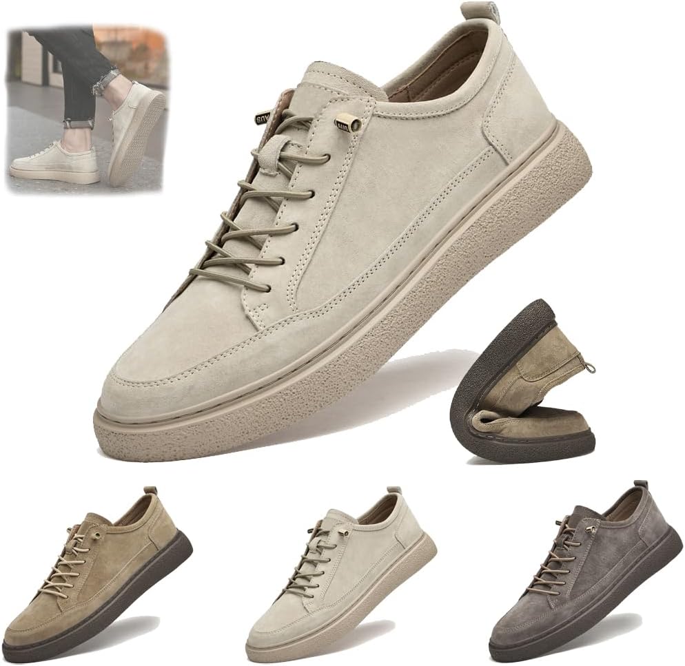 

Замшевые кроссовки для мужчин, повседневные кроссовки из кожи, мягкие для ходьбы, противоскользящие, дышащие, для вождения, легкие кеды, комфортные кожаные скелетные кроссовки Generic, бежевый