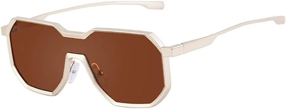 

Женские солнцезащитные очки, цельные, прозрачные линзы с зеркальным покрытием, UV400. Мужские солнцезащитные очки, панк, металлический блеск, цвет Matte Golden Brown