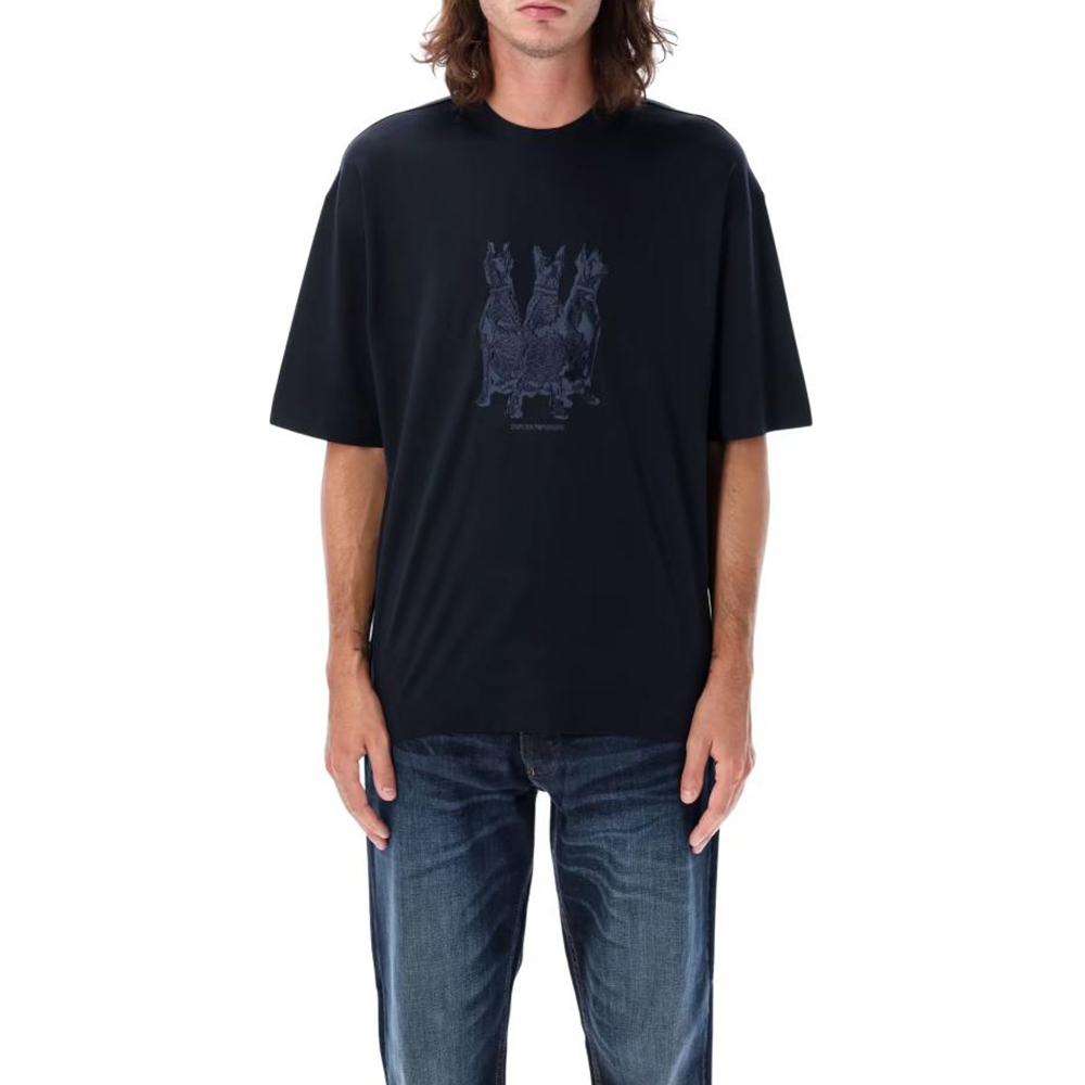 

Футболка с вышивкой собаки EMPORIO ARMANI, морской синий