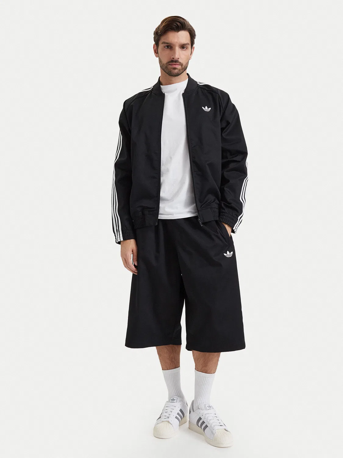 Мужской бомбер стандартного кроя Sst Adicolor Classics Cotton Twill Tracktop Adidas, черный — фото 2