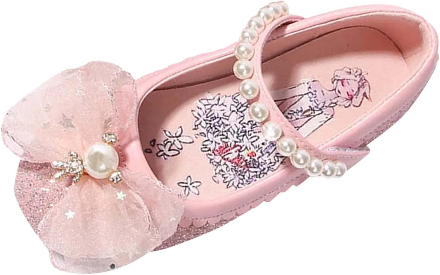 Детские кожаные туфли для девочек с блестками Mary Jane, Pink — фото 3