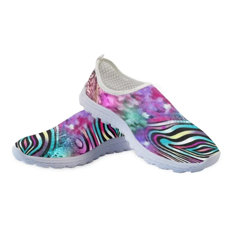 Детские кроссовки для девочек с принтом Womens Leopard Flower Pattern Cute Cat Sports Shoes Garronmavis, Pittura Geometrica Leopardata Strisce — фото 4