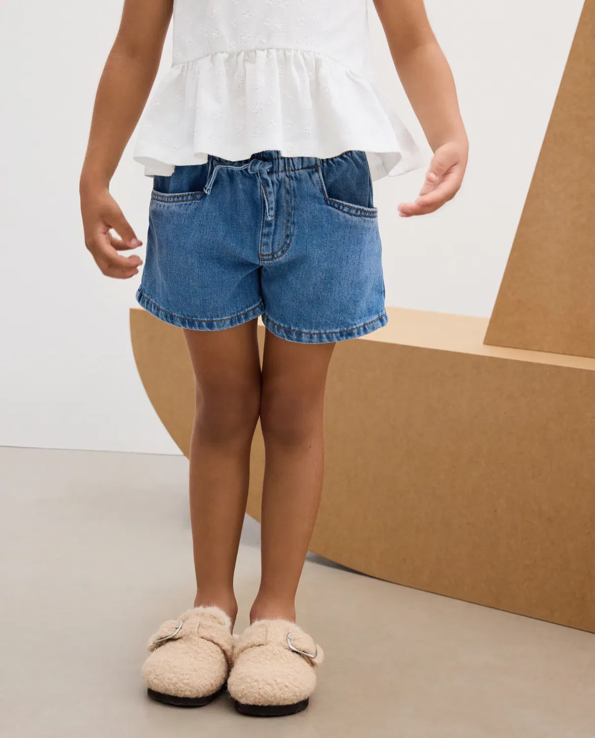 Детские шорты для девочек джинсовые с бумажной талией Kids El Corte Inglés, Azul Pálido — фото 2