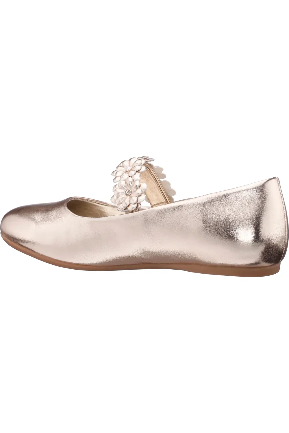 Детские балетки с цветочной аппликацией на ремешке Rozy Nina, Gold Metallic — фото 2
