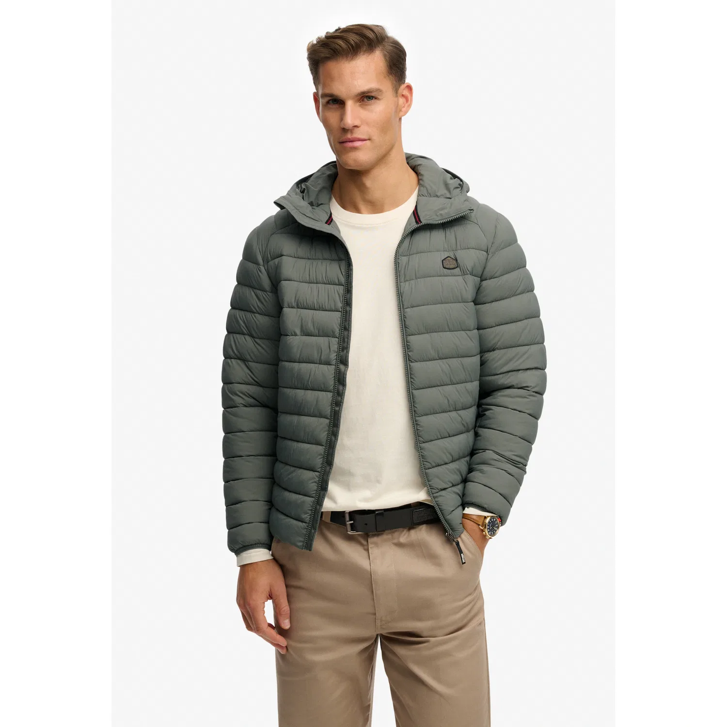 Мужская стеганая куртка с капюшоном Hooded Fuji Lite Jacket Superdry, Biker Grey — фото 2