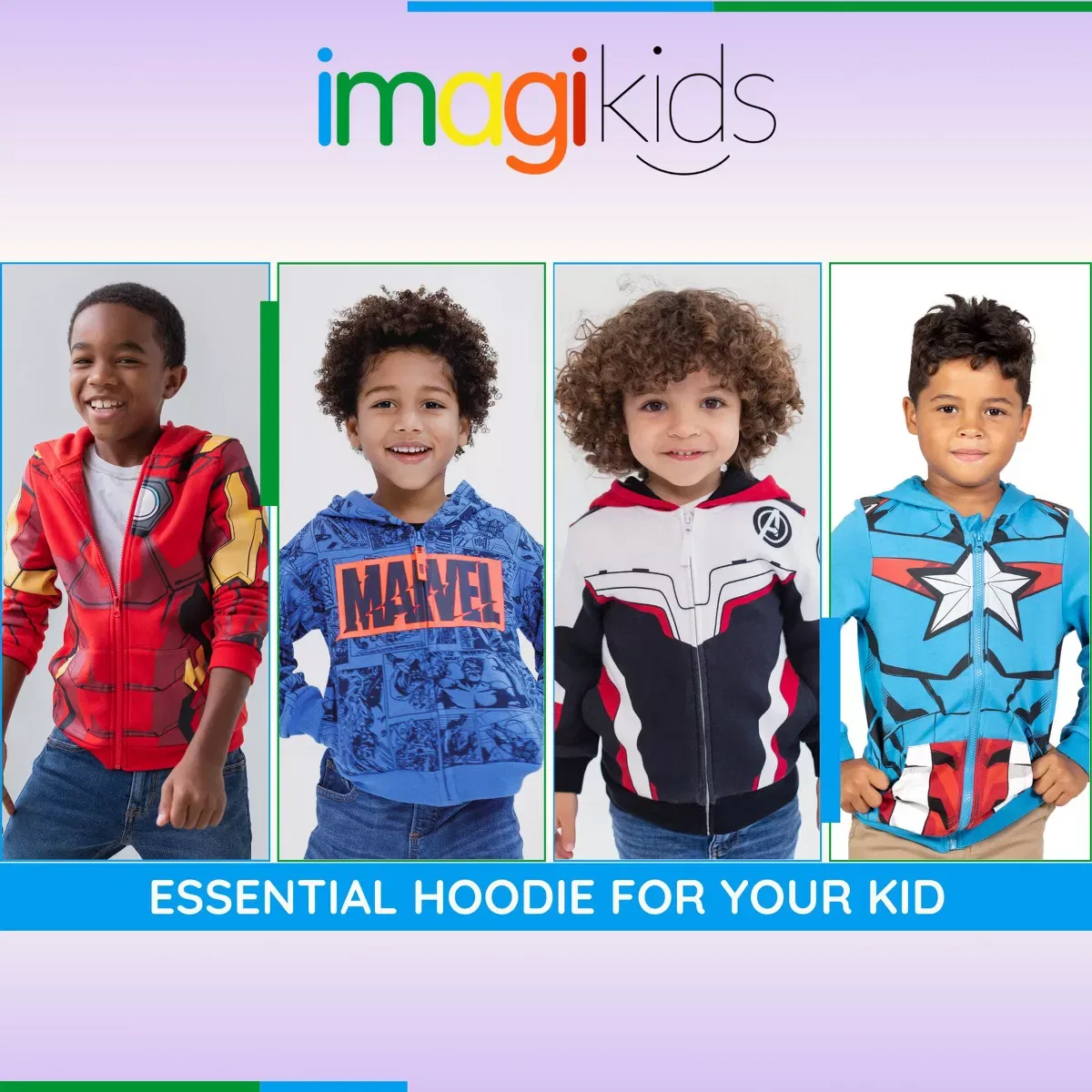 Детский худи с длинным рукавом Marvel Avengers Zip Up Hoodie Marvel, Blue — фото 3