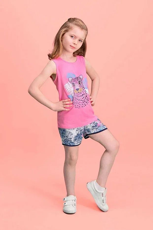 Детский комплект шорт для девочек с принтом Tiger Safari Dark Pink Roly Poly, Dark Pink