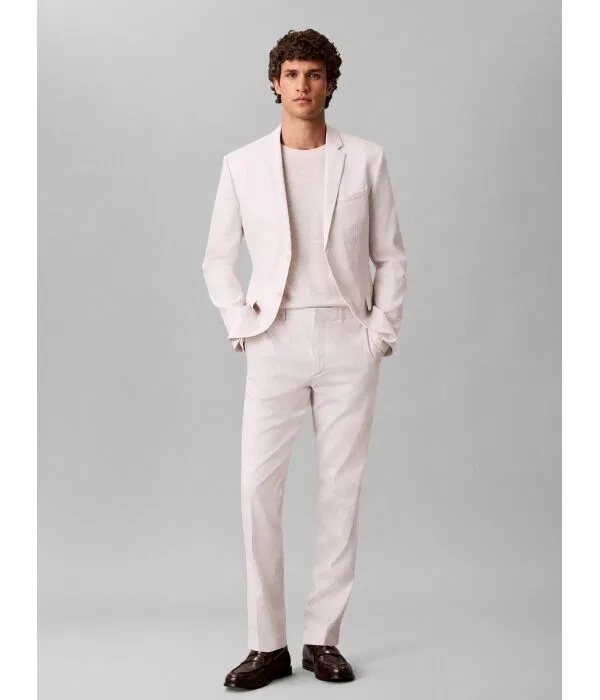 Мужские брюки из льна Slim Fit Calvin Klein, Écru — фото 2