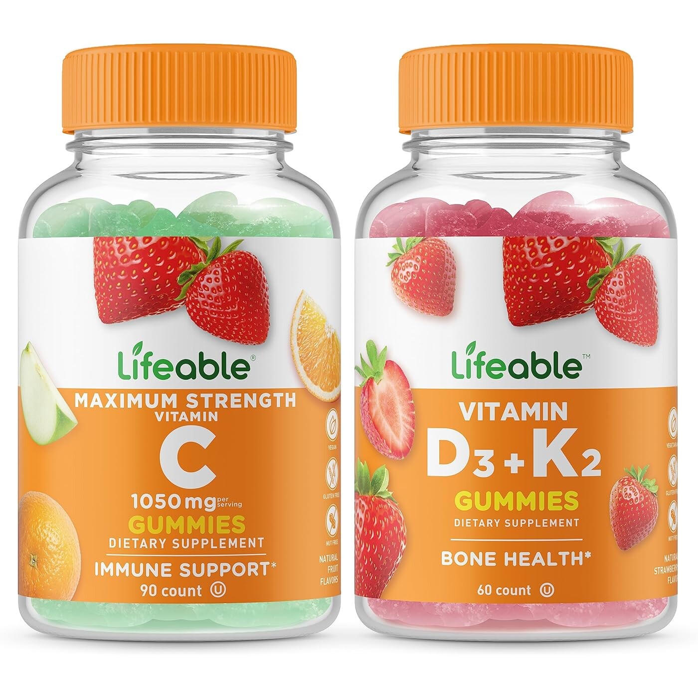 

Набор витаминов Lifeable Vitamin C 1050 mg & Vitamin D3 + Vitamin K2, 2 предмета, 60+90 таблеток