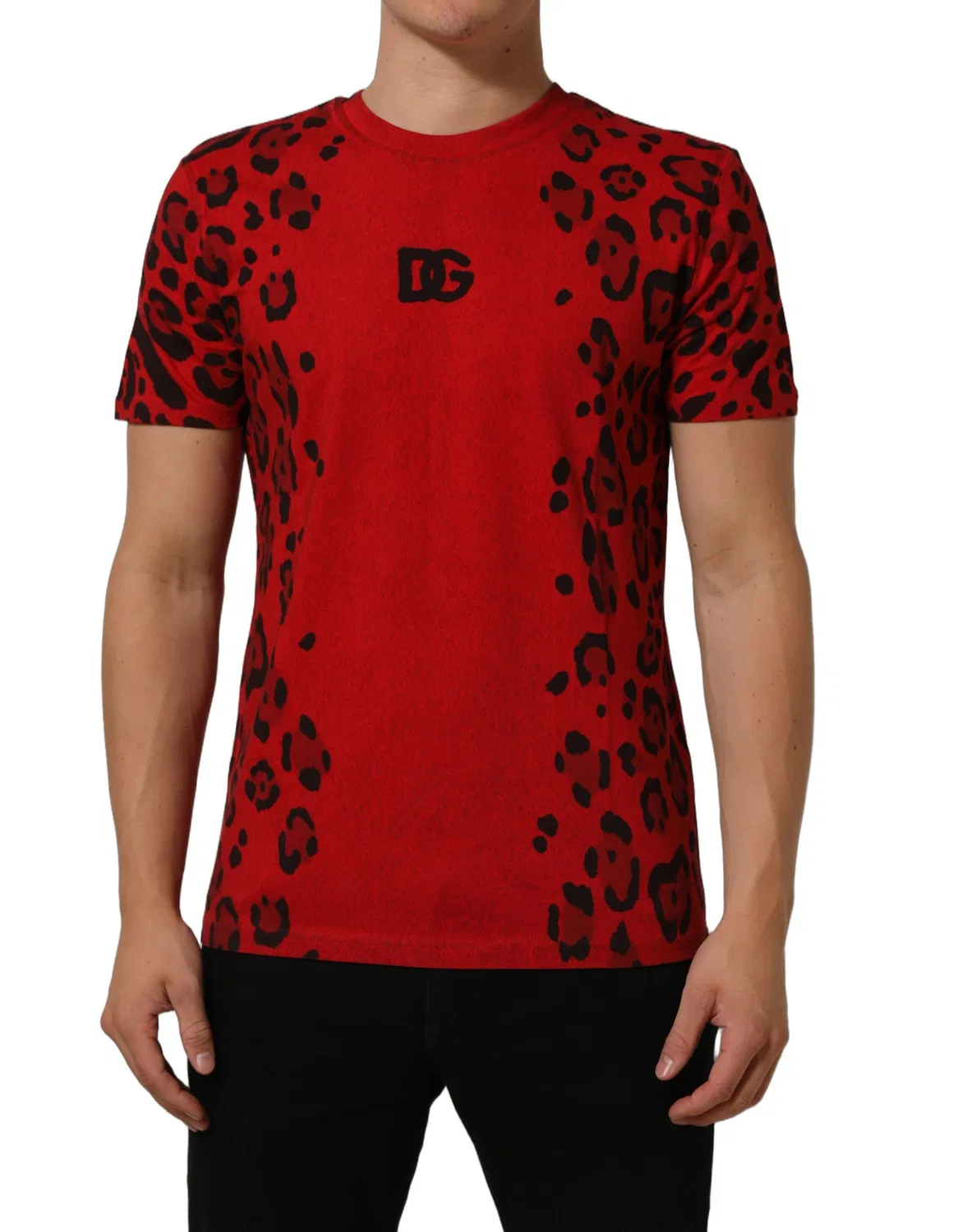Мужская футболка с коротким рукавом с принтом леопарда Dolce & Gabbana, Black and Red — фото 2