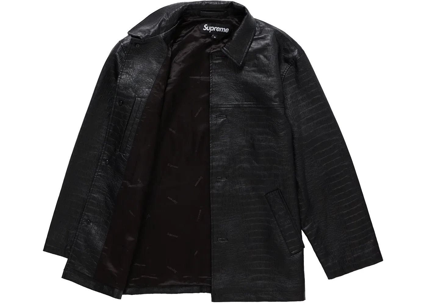 Мужское пальто с принтом под крокодиловую кожу Faux Croc Car Coat Supreme, черный — фото 2