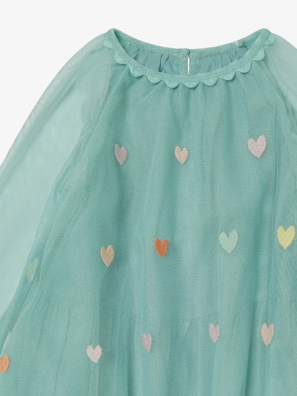 Платье из тюля с вышивкой в виде сердечек Stella McCartney Kids, зеленый — фото 3
