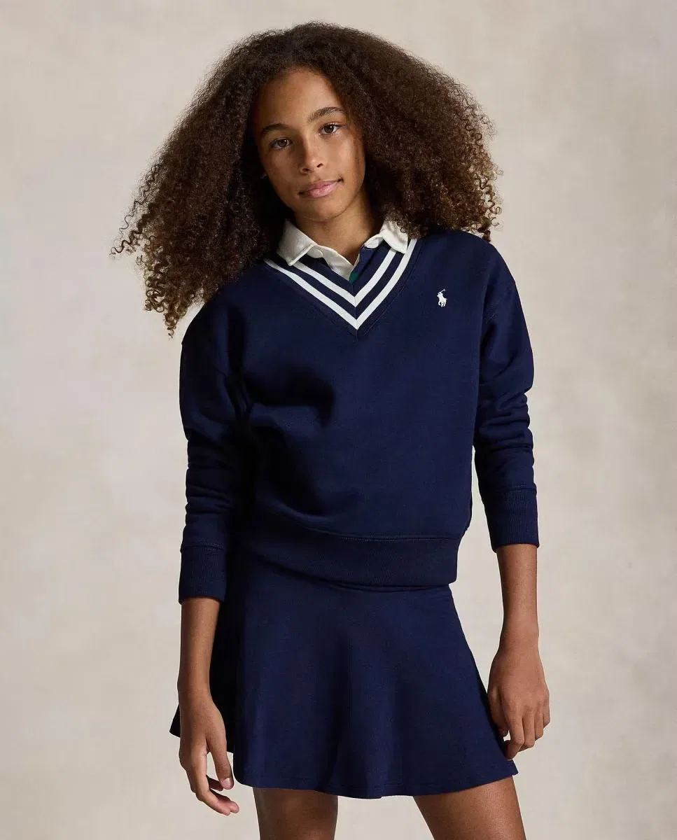 Детская флисовая кофта для девочек с контрастными полосками Polo Ralph Lauren, Azul Marino — фото 2