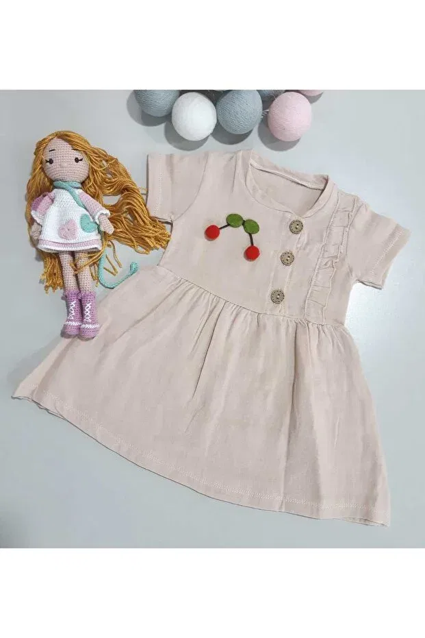 Детское платье для девочек хлопковое Salkim Cherry Linen Cotton Sönmez Baby, Beige