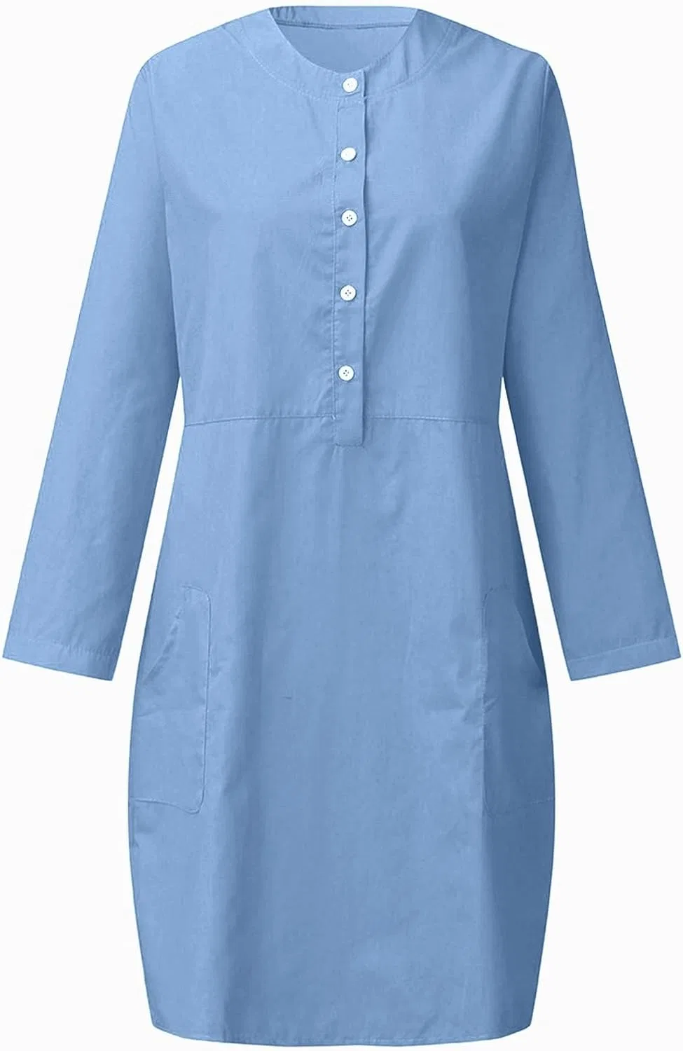 Женское платье-туника с длинным рукавом и карманами Cotton Linen, Blue — фото 3