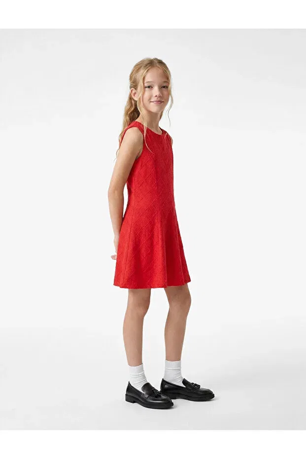Детское платье для девочек с принтом Bürümcük fabric crew neck sleeveless embroidered dress Koton, Red