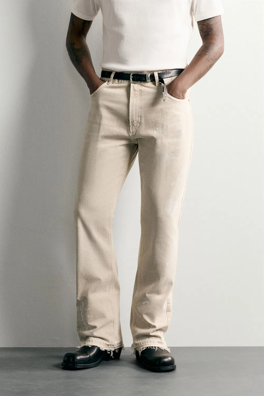 Джинсы с расклешенным кроем и эффектом брызг краски. ZARA, Light tan — фото 2