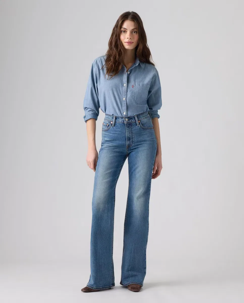 Женский джинсы-клеш, Vaquero Campana Ribcage Flare Tiro Alto, Levi's, синий