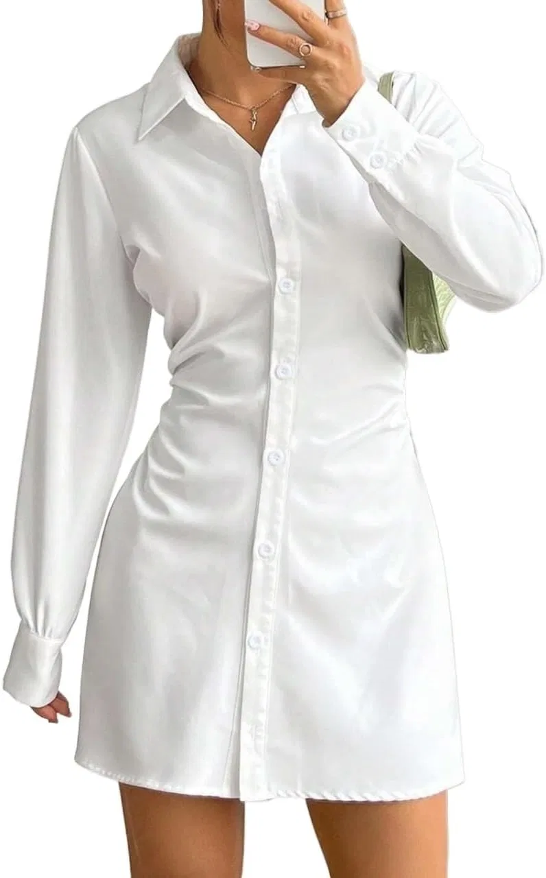Женское мини-платье рубашечного кроя с воротником, White